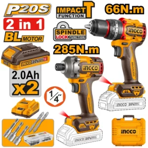 Cordless 2PCS Combo Kit Ingco CKLI20277
