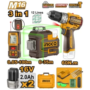 Combo Kit 3Ne1 me 2 bateri 16V/2.0Ah INGCO COSLI250101