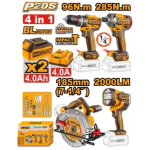 Ensemble combiné 4 pièces Ingco 20 V COSLI241297