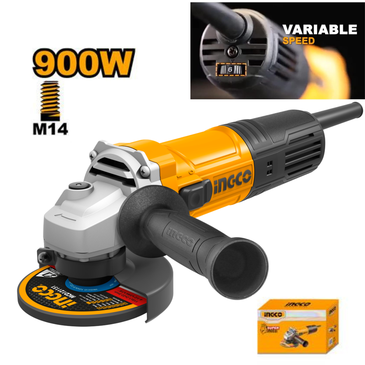 Meuleuse d'Angle 900W 115mm avec variateur de vitesse INGCO
