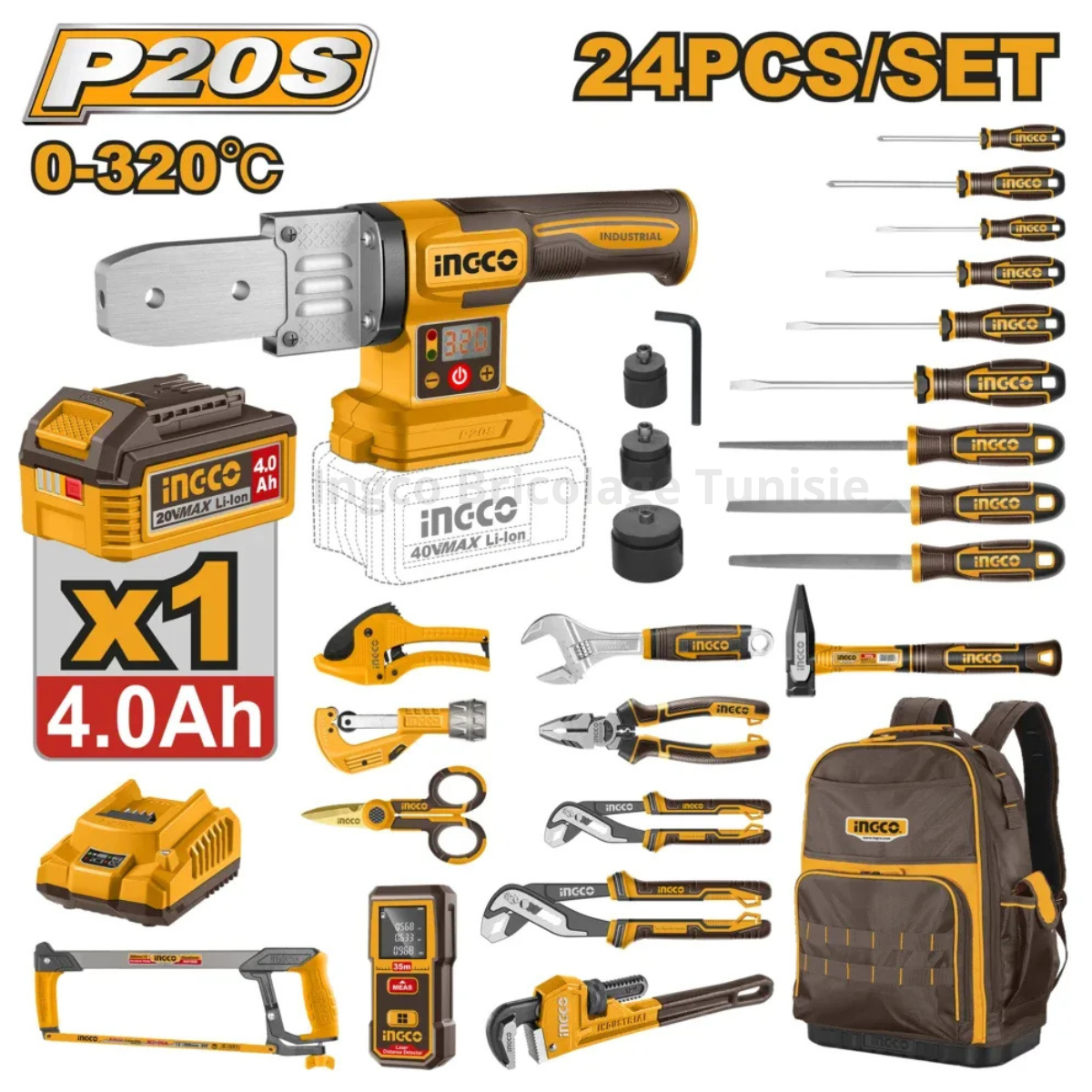 Kit plomberie sans fil 20V 24 pièces INGCO