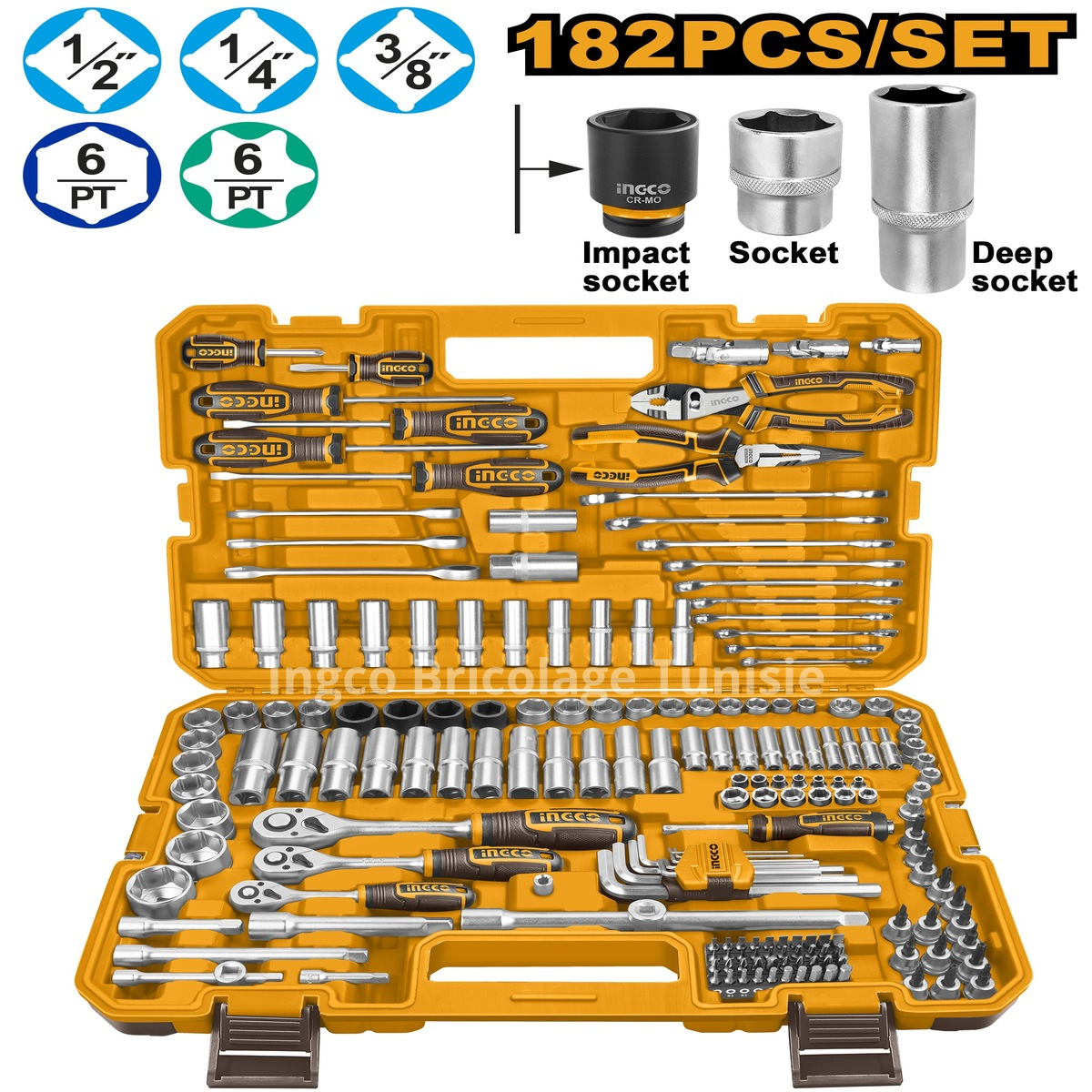 Coffret d'outils 182 pièces INGCO