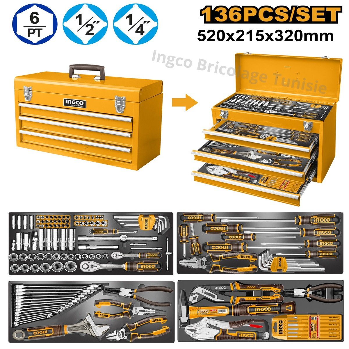 Coffret d'outils 136 pièces INGCO