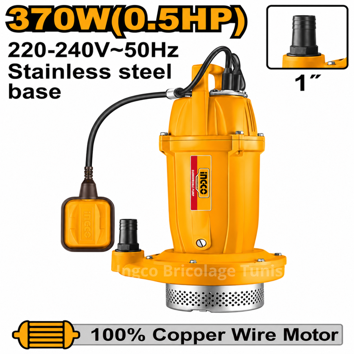 Pompe submersible 370W 0.5HP INGCO