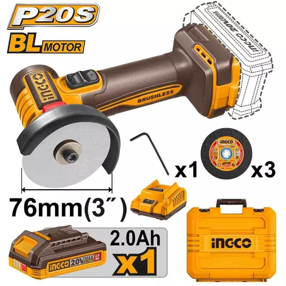 Mini meuleuse 20V Brushless 76mm INGCO