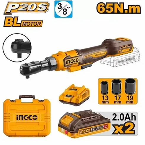 Cliquet Réversible 65Nm avec 2 batteries 3/8″ INGCO