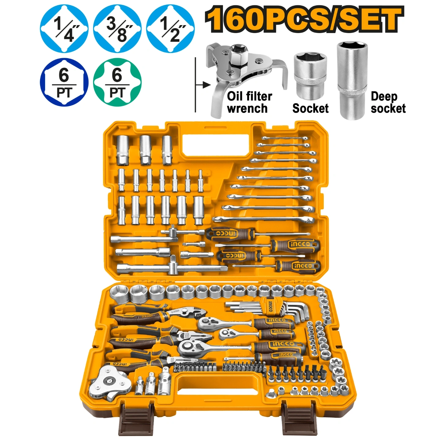 Ensemble d’outils à main 160 pièces INGCO